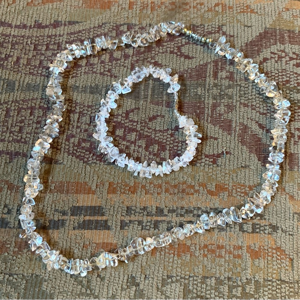Set Clear Quarts‎ Crystal Beaded Necklace and Bracelet Boho